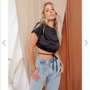 NO RULES BLACK SATIN TOP